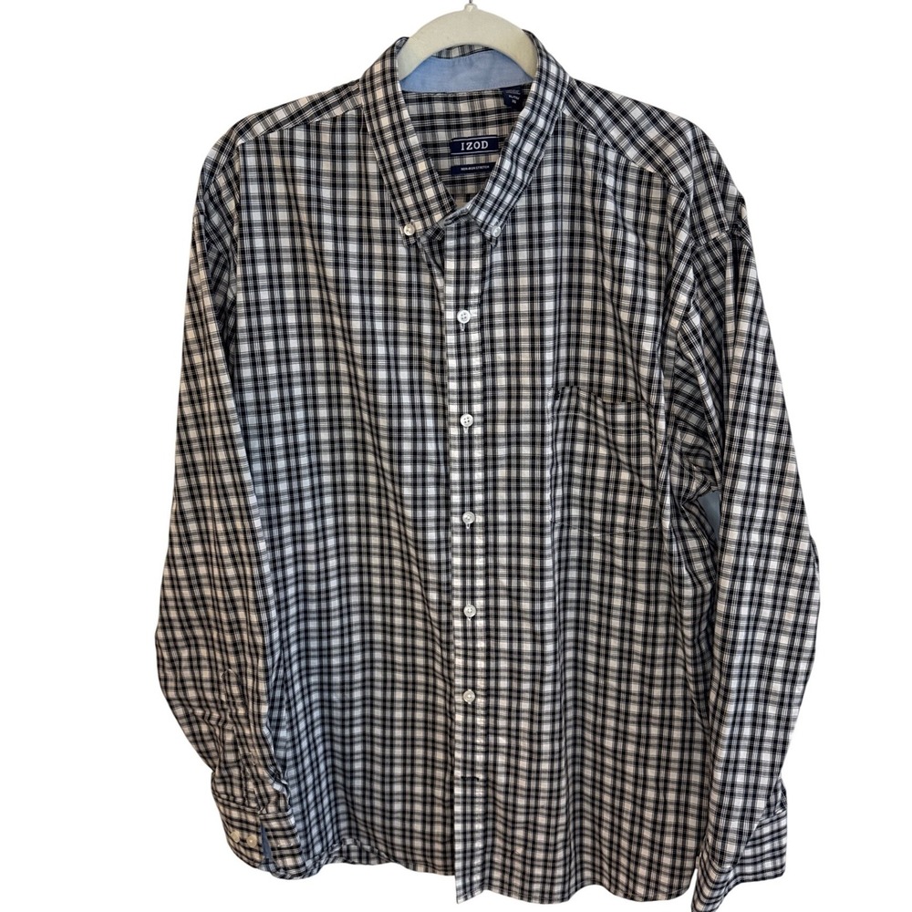 IZOD Mens Plaid Non Iron‎ Stretch Button Down Shirt XL Tall GUC